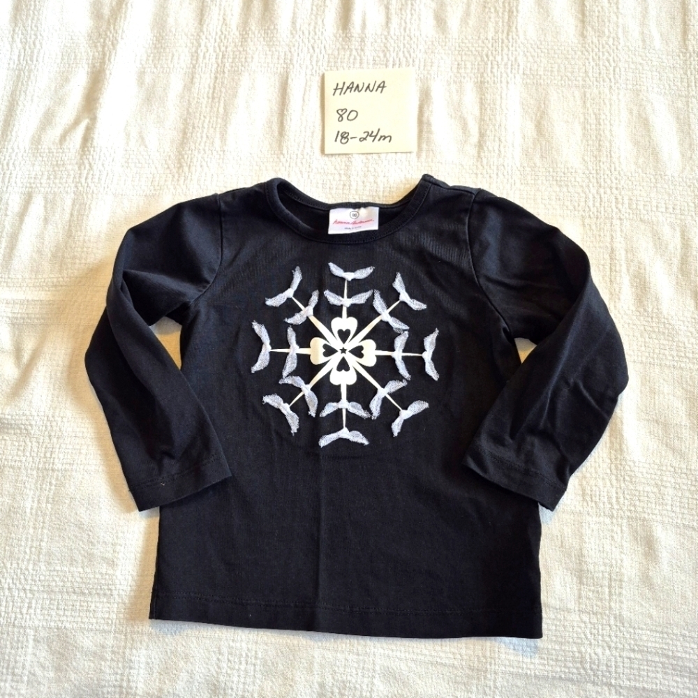 Hanna Andersson girls size 80 or 18-24 months black shirt with white design VGUC